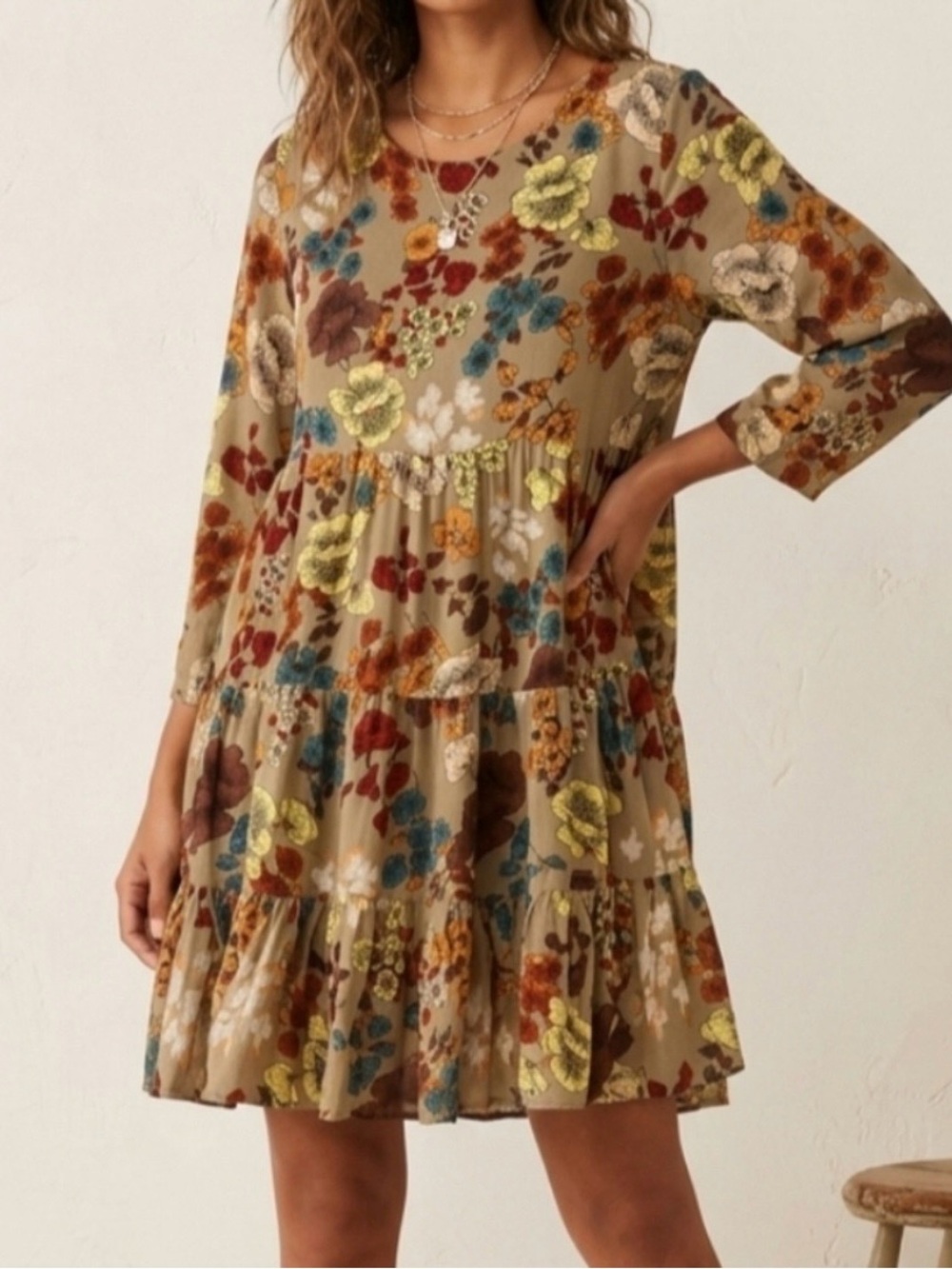 Natural Life Heidi Floral Mini Babydoll Dress Boho